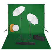 Fotostudioset met lampen paraplu's achtergrond reflector groen 500x300 cm