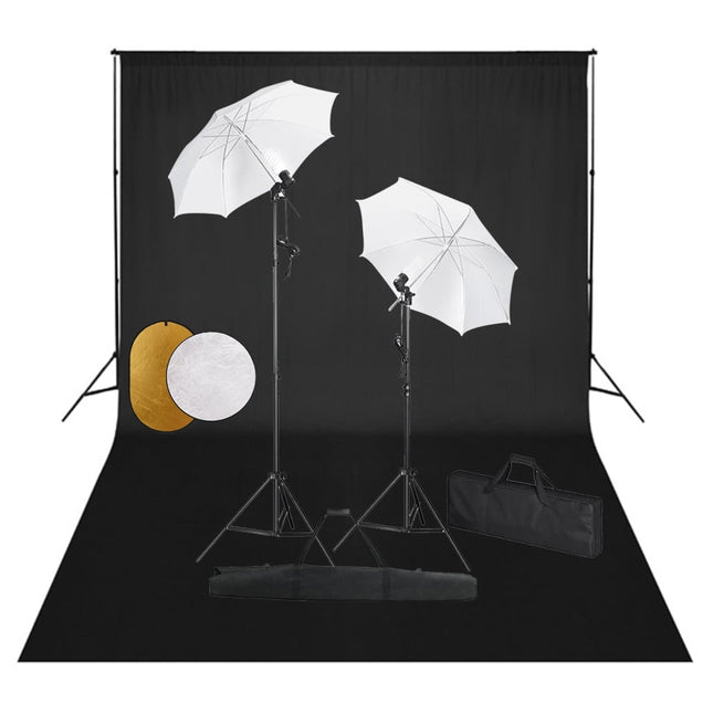 Fotostudioset Met Lampen, Paraplu's, Achtergrond En Reflector 500 x 300 cm Zwart