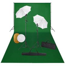 Fotostudioset Met Lampen, Paraplu's, Achtergrond En Reflector 600 x 300 cm Groen