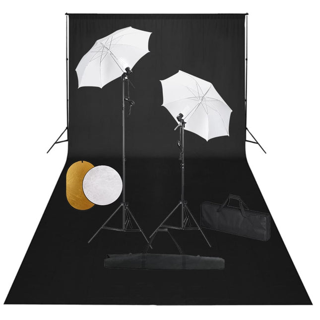 Fotostudioset Met Lampen, Paraplu's, Achtergrond En Reflector 600 x 300 cm Zwart