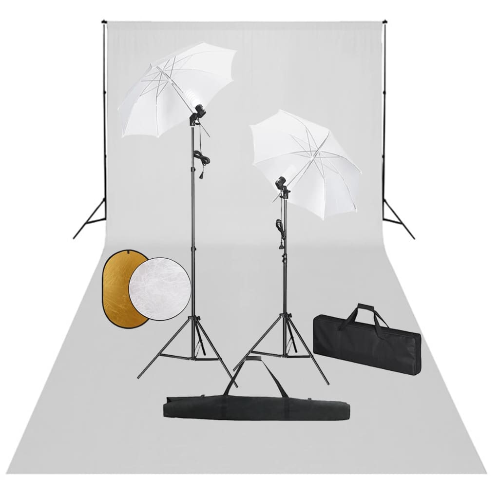Fotostudioset Met Lampen, Paraplu's, Achtergrond En Reflector 600 x 300 cm Wit