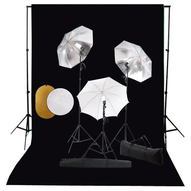 Fotostudioset Met Lampen, Paraplu's, Achtergrond En Reflector 300 x 300 cm Zwart