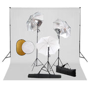 Fotostudio set met lampen paraplu's achtergrond 300x300 cm