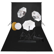 Fotostudioset met lampen paraplu's achtergrond 600x300 cm zwart