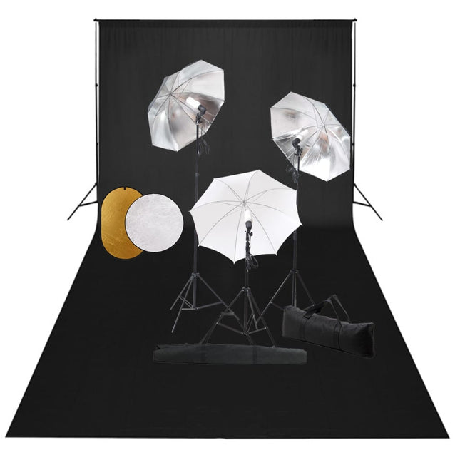 Fotostudioset Met Lampen, Paraplu's, Achtergrond En Reflector 600 x 300 cm Zwart