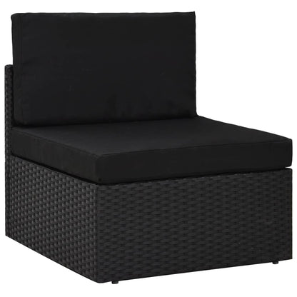 9-Delige Loungeset Met Kussens Poly Rattan Zwart 4x hoek + 4x midden + Tafel