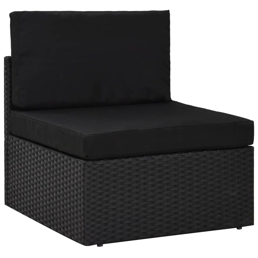 9-Delige Loungeset Met Kussens Poly Rattan Zwart 4x hoek + 4x midden + Tafel
