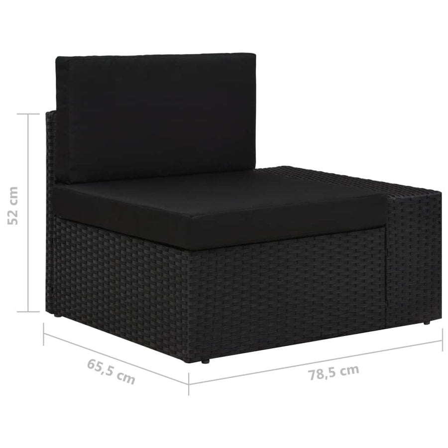 9-Delige Loungeset Met Kussens Poly Rattan Zwart 4x hoek + 4x midden + Tafel