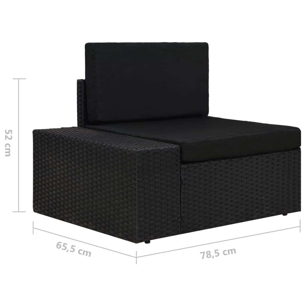 5-Delige Loungeset Met Kussens Poly Rattan Zwart 2x hoek + 3x midden