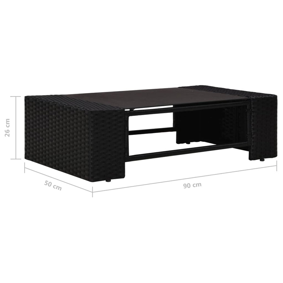6-Delige Loungeset Met Kussens Poly Rattan Zwart 2x hoek + 3x midden + Tafel