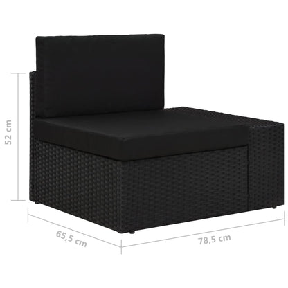 6-Delige Loungeset Met Kussens Poly Rattan Zwart 2x hoek + 3x midden + Tafel