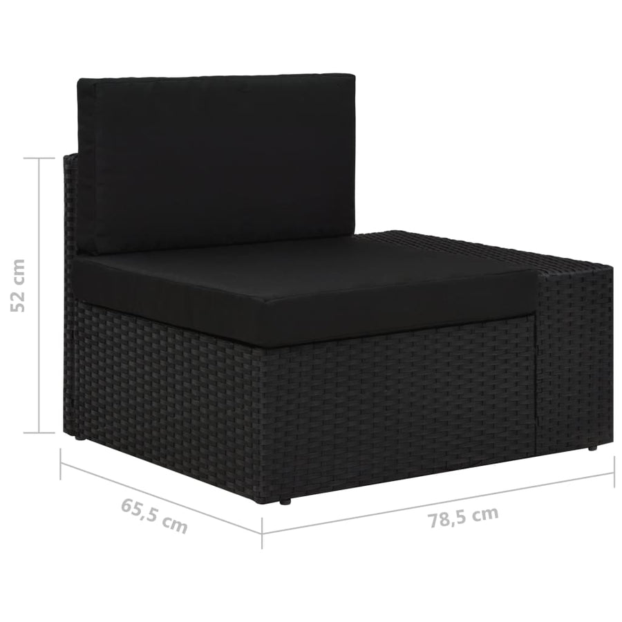 6-Delige Loungeset Met Kussens Poly Rattan Zwart 2x hoek + 3x midden + Tafel