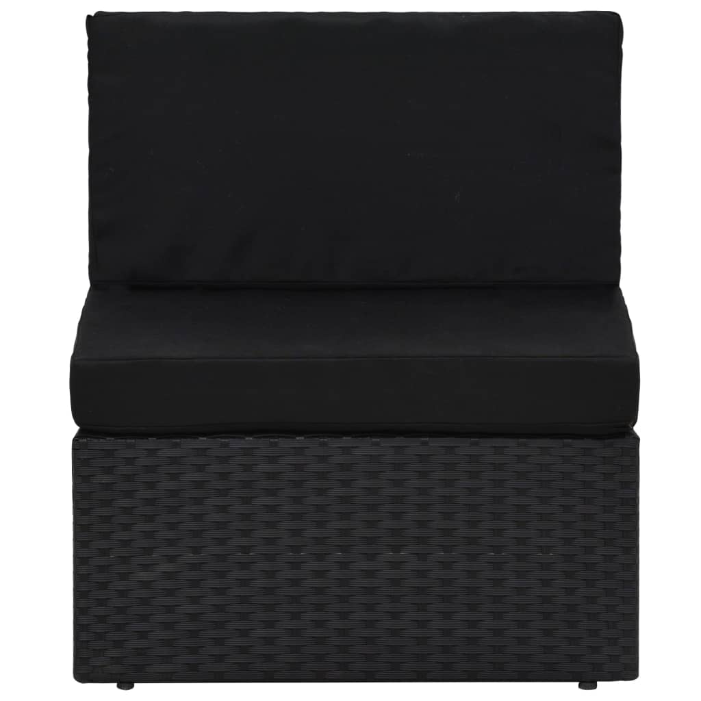 6-Delige Loungeset Met Kussens Poly Rattan Zwart 2x hoek + 3x midden + Tafel