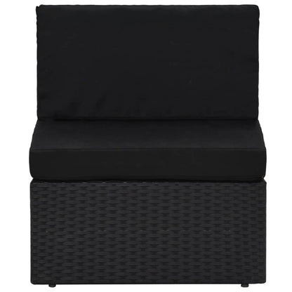 6-Delige Loungeset Met Kussens Poly Rattan Zwart 2x hoek + 3x midden + Tafel