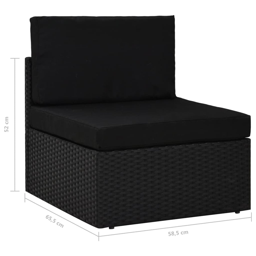 6-Delige Loungeset Met Kussens Poly Rattan Zwart 2x hoek + 3x midden + Tafel