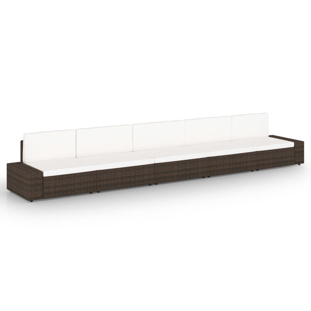 5-delige Loungeset met kussens poly rattan bruin