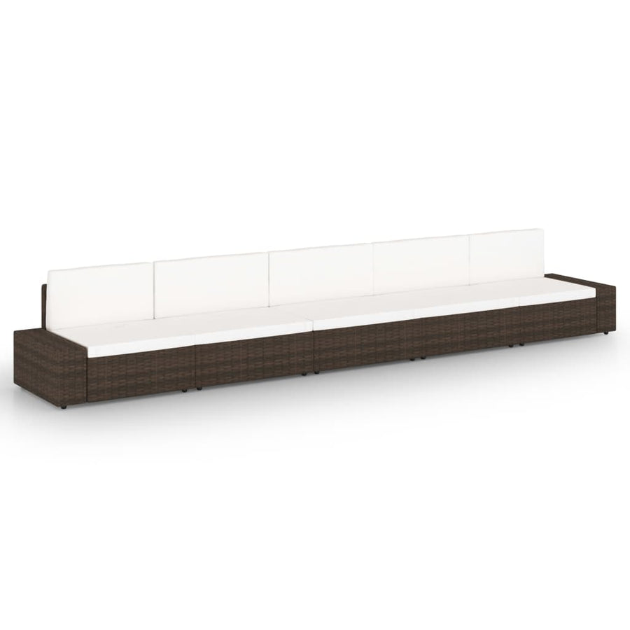 5-delige Loungeset met kussens poly rattan bruin