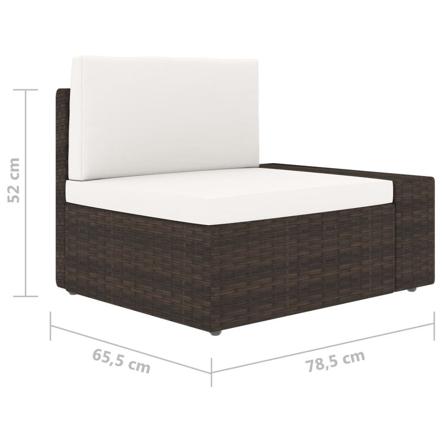 5-delige Loungeset met kussens poly rattan bruin
