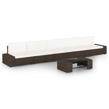 6-delige Loungeset met kussens poly rattan bruin