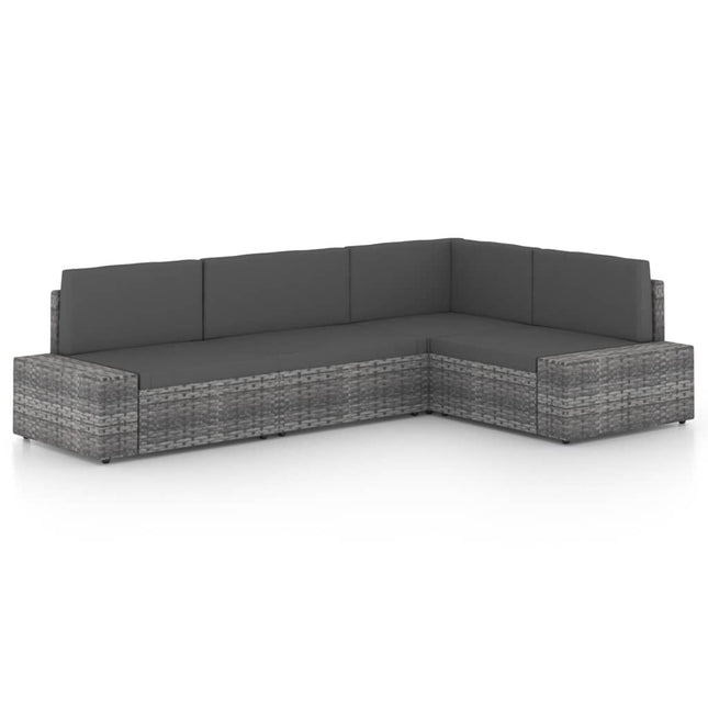 4-Delige Loungeset Met Kussens Poly Rattan Grijs 3x hoek + midden