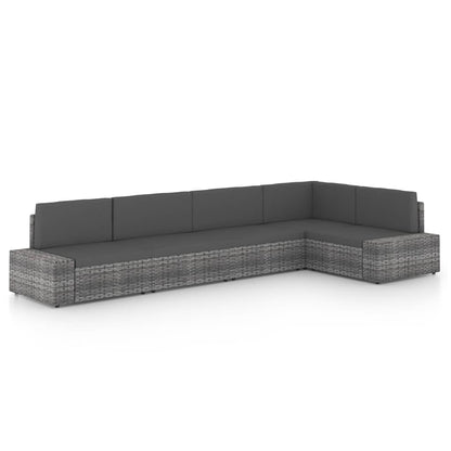 5-delige Loungeset met kussens poly rattan grijs