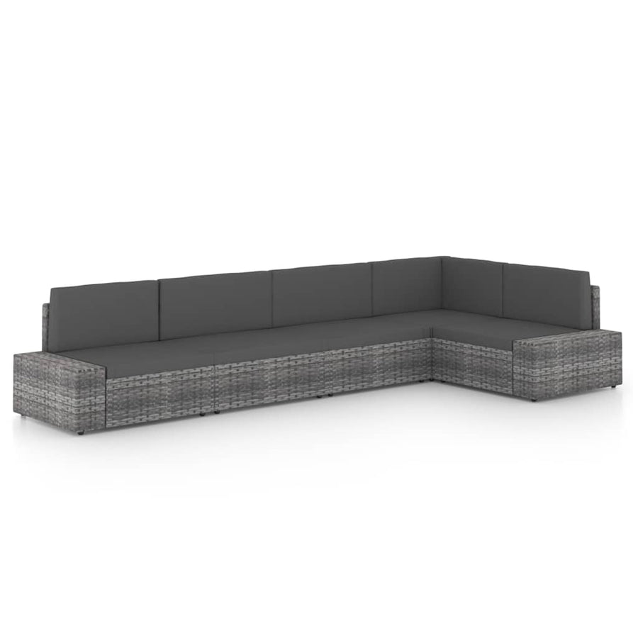 5-delige Loungeset met kussens poly rattan grijs