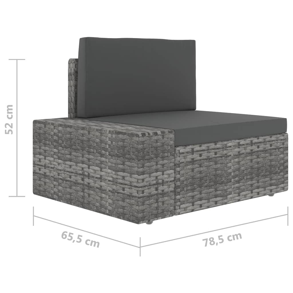 9-Delige Loungeset Met Kussens Poly Rattan Grijs 4x hoek + 4x midden + Tafel