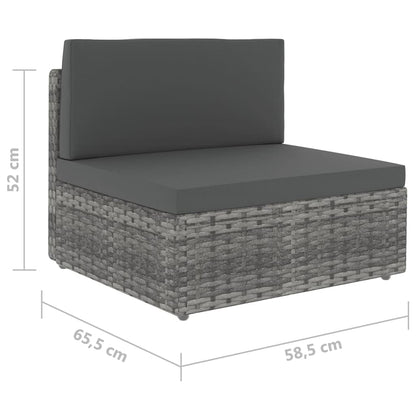 9-Delige Loungeset Met Kussens Poly Rattan Grijs 4x hoek + 4x midden + Tafel