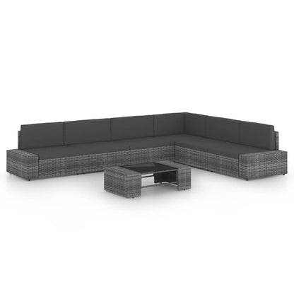 7-delige Loungeset met kussens poly rattan grijs