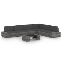 7-delige Loungeset met kussens poly rattan grijs