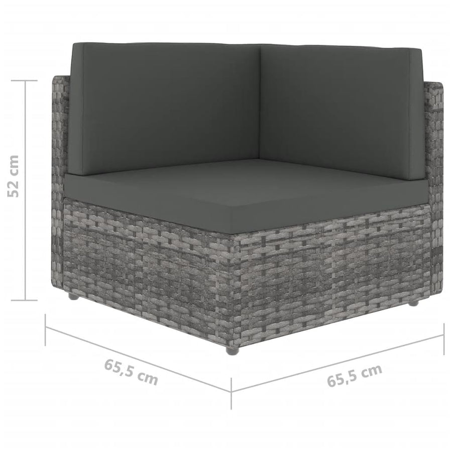 7-delige Loungeset met kussens poly rattan grijs
