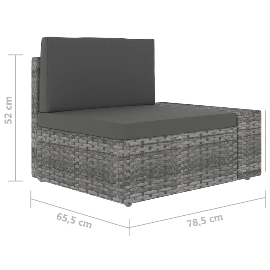 7-delige Loungeset met kussens poly rattan grijs
