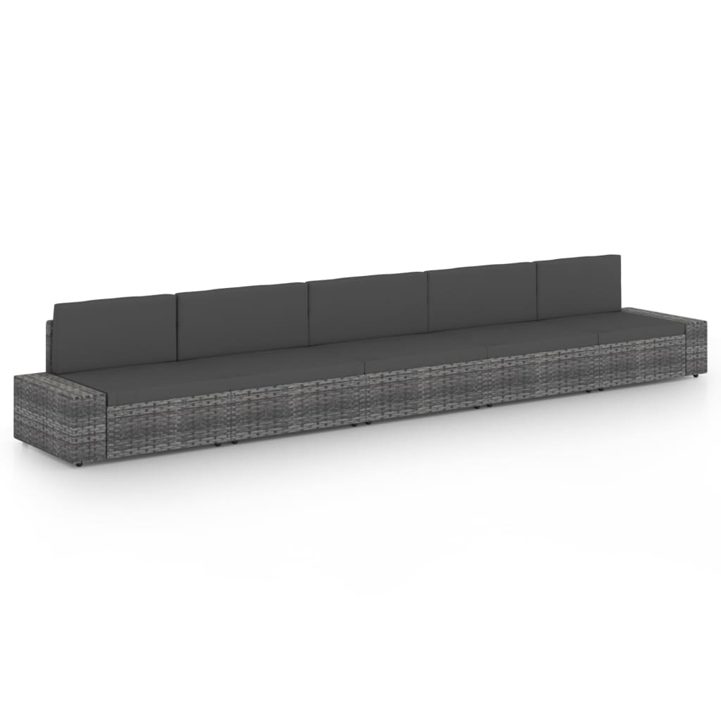 5-delige Loungeset met kussens poly rattan grijs
