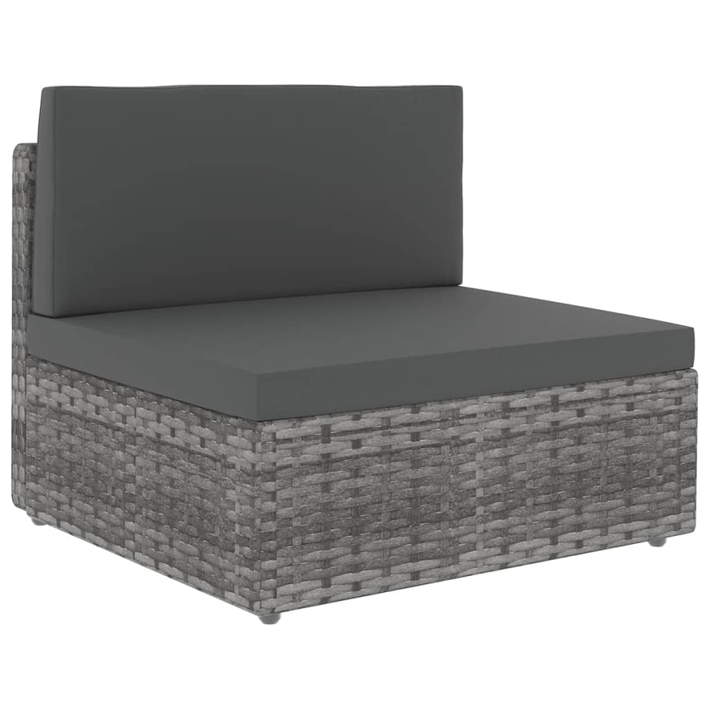 6-Delige Loungeset Met Kussens Poly Rattan Grijs 2x hoek + 3x midden + Tafel