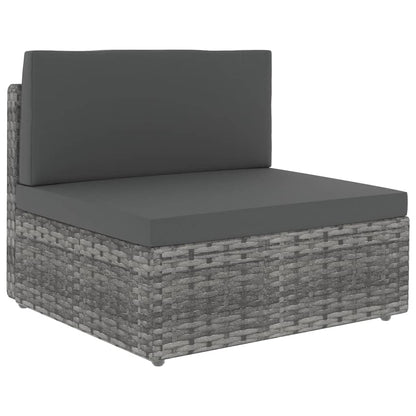6-Delige Loungeset Met Kussens Poly Rattan Grijs 2x hoek + 3x midden + Tafel