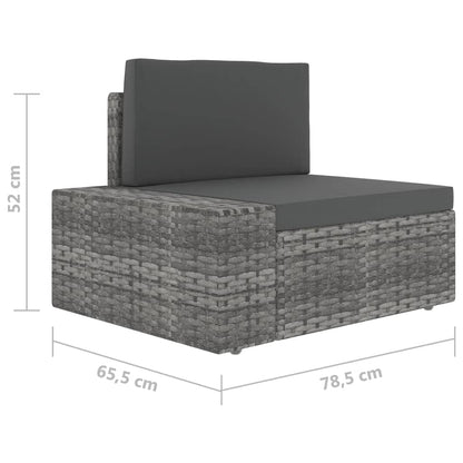 6-Delige Loungeset Met Kussens Poly Rattan Grijs 2x hoek + 3x midden + Tafel