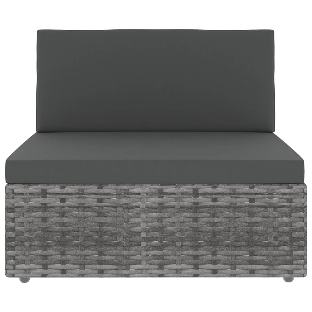 6-Delige Loungeset Met Kussens Poly Rattan Grijs 2x hoek + 3x midden + Tafel