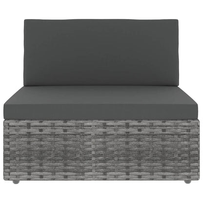 6-Delige Loungeset Met Kussens Poly Rattan Grijs 2x hoek + 3x midden + Tafel