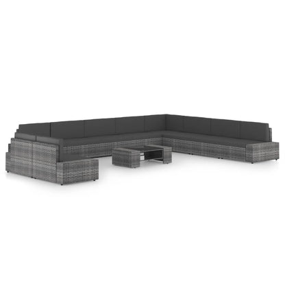 11-delige Loungeset met kussens poly rattan grijs