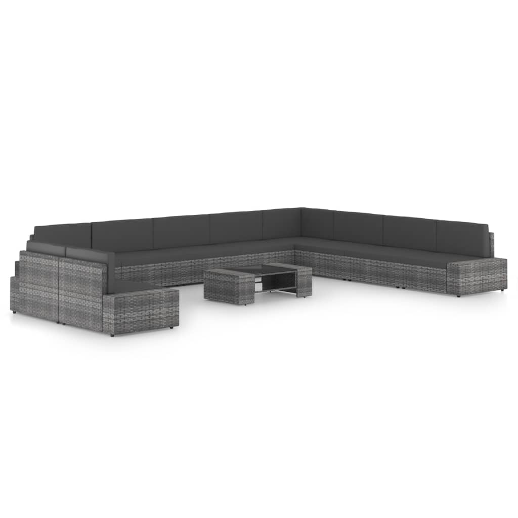 11-delige Loungeset met kussens poly rattan grijs