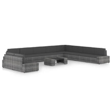 11-delige Loungeset met kussens poly rattan grijs