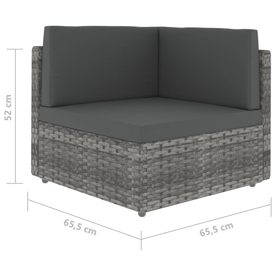 9-delige Loungeset met kussens poly rattan grijs