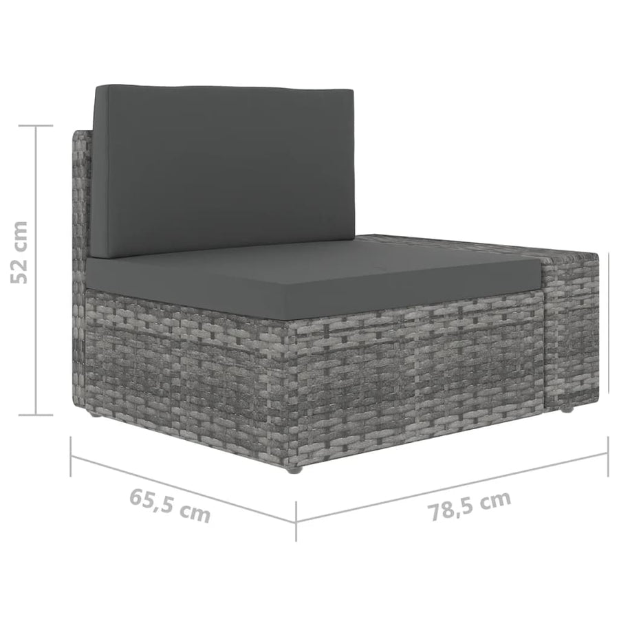 9-delige Loungeset met kussens poly rattan grijs