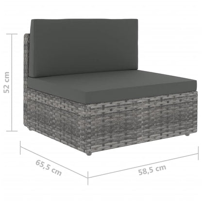 9-delige Loungeset met kussens poly rattan grijs
