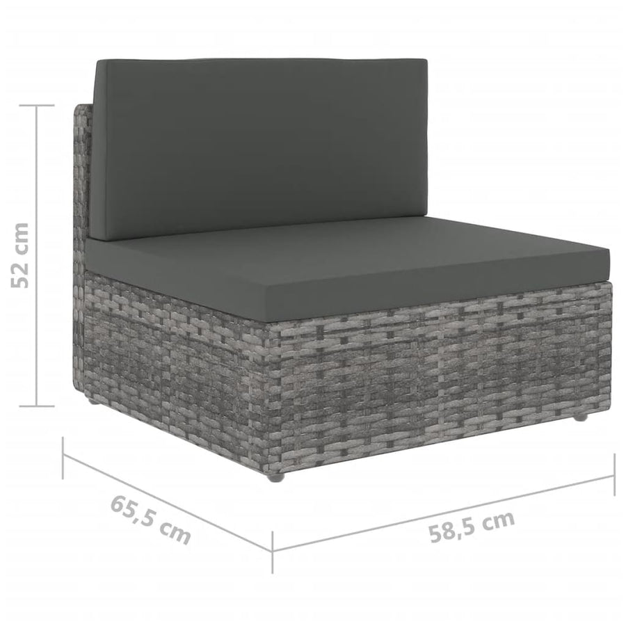 9-delige Loungeset met kussens poly rattan grijs
