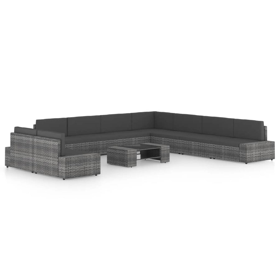 10-delige Loungeset met kussens poly rattan grijs