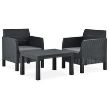 3-Delige Loungeset Met Kussens Pp Rattan Antracietkleurig 1 2x armchais + table