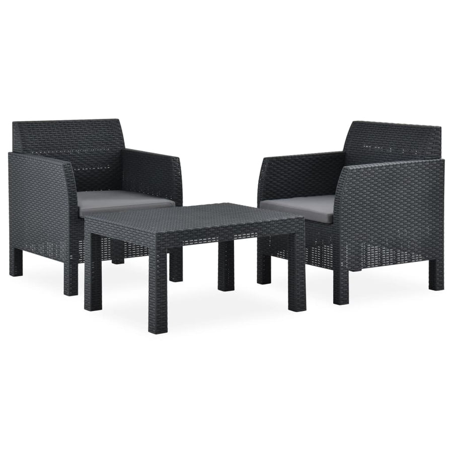 3-Delige Loungeset Met Kussens Pp Rattan Antracietkleurig 1 2x armchais + table