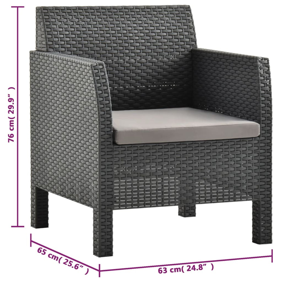 3-Delige Loungeset Met Kussens Pp Rattan Antracietkleurig 1 2x armchais + table