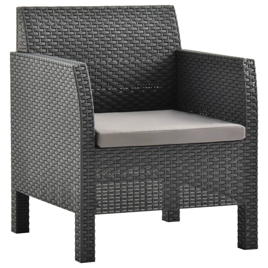 3-Delige Loungeset Met Kussens Pp Rattan Antracietkleurig 1 2x armchais + table